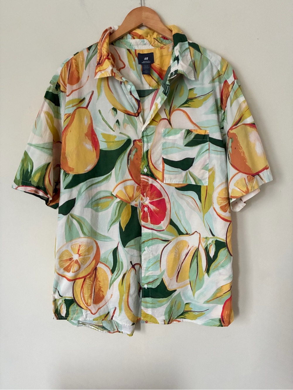 H&M XXL Men Fruit Shirt Boho Summer Festival Tropical Retro Short Sleeve
